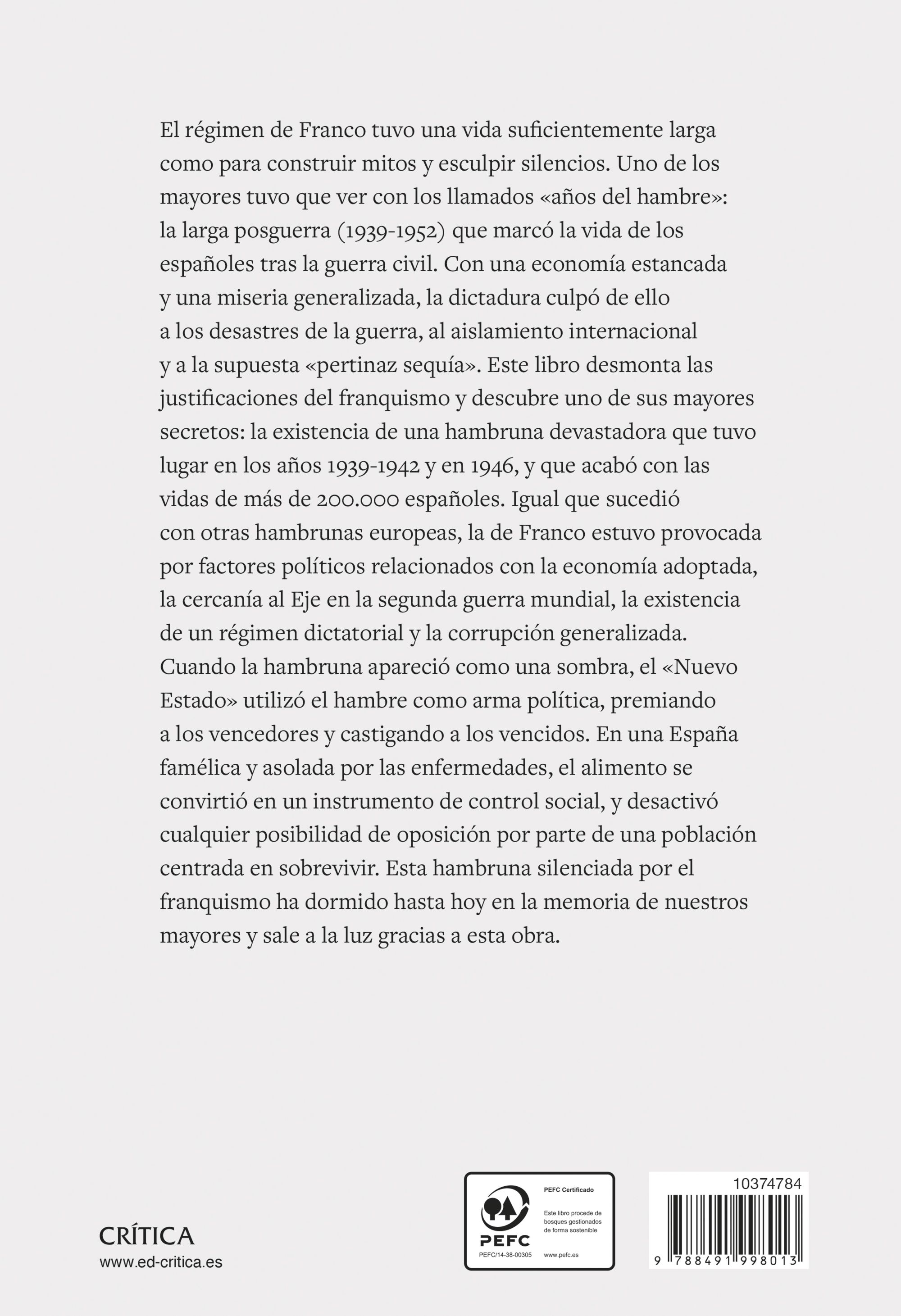Miniatura contraportada La hambruna española