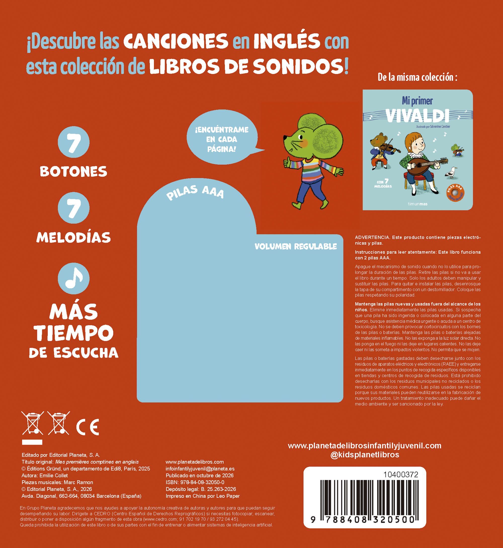 Miniatura contraportada Mis primeras canciones en inglés. Con 7 melodías