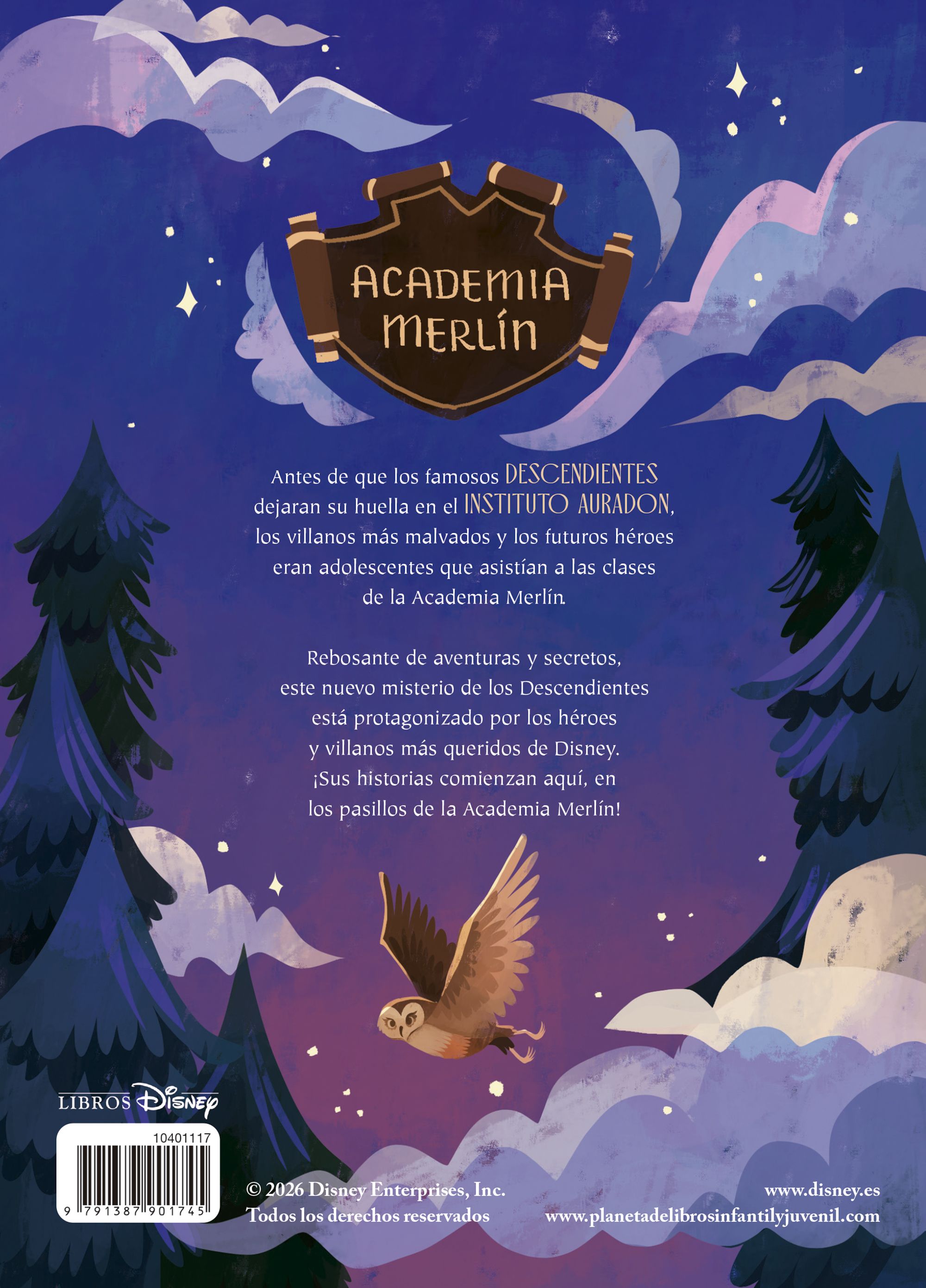 Miniatura contraportada Los Descendientes. Bienvenidos a la Academia Merlín