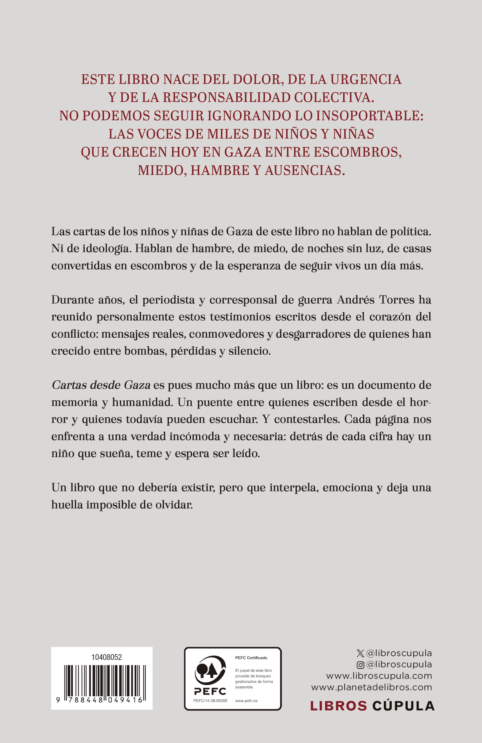 Miniatura contraportada Cartas desde Gaza