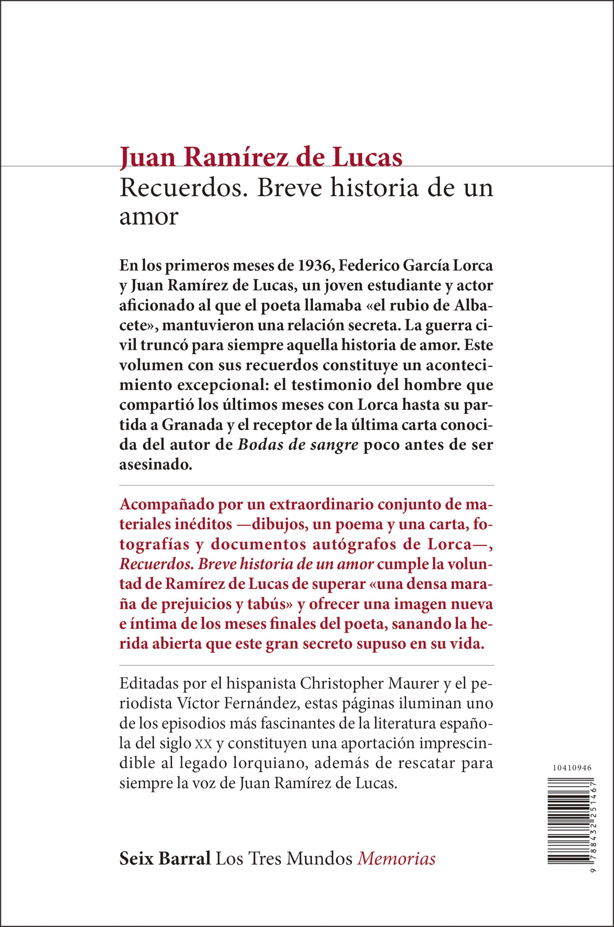 Miniatura contraportada Recuerdos. Breve historia de un amor