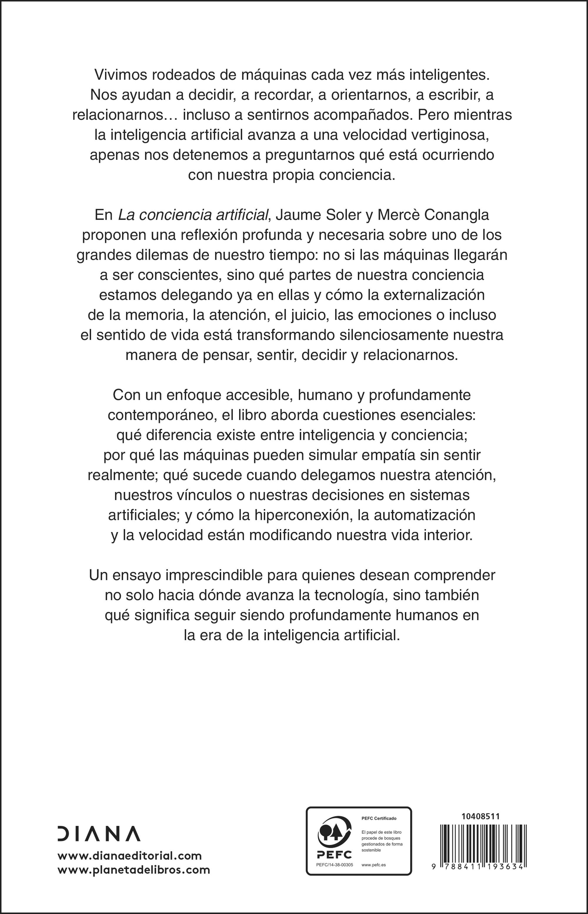 Miniatura contraportada La conciencia artificial