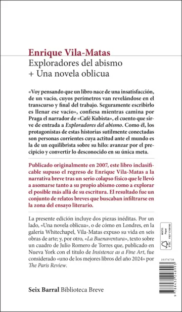 Contraportada Exploradores del abismo + Una novela oblicua