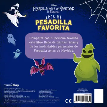 Contraportada Eres mi pesadilla favorita. Libro de cartón con troqueles