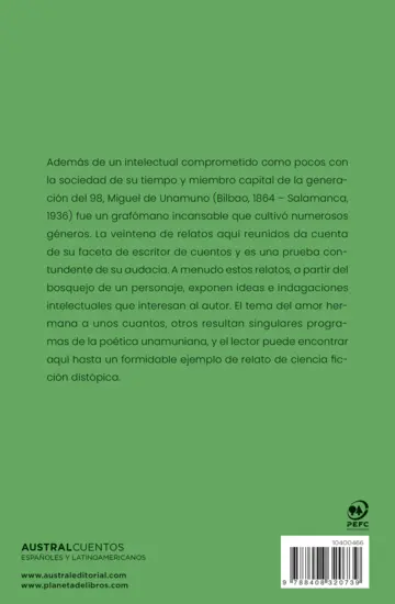 Contraportada Cuentos de Miguel de Unamuno