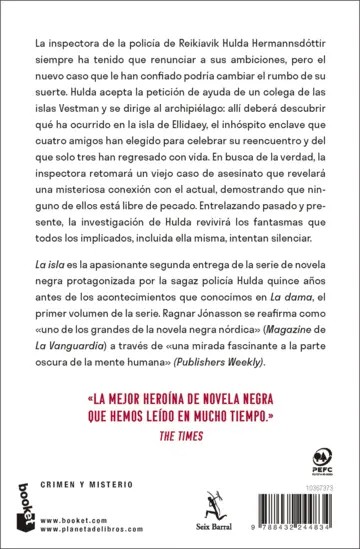 Contraportada La isla (Serie Inspectora Hulda 2)