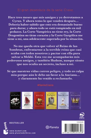 Contraportada Éxtasis (Serie Crave, 6)