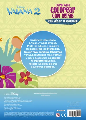 Contraportada Vaiana 2. Libro para colorear con ceras