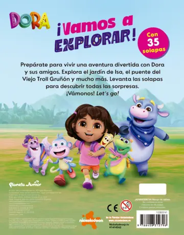 Contraportada Dora. Vamos a explorar. Libro con solapas