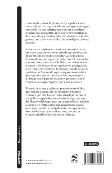 Contraportada Las armas y las letras