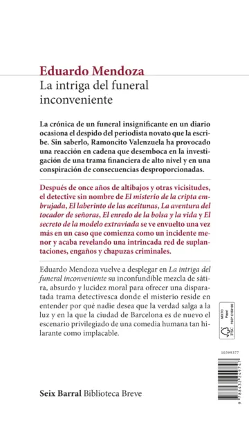 Contraportada La intriga del funeral inconveniente