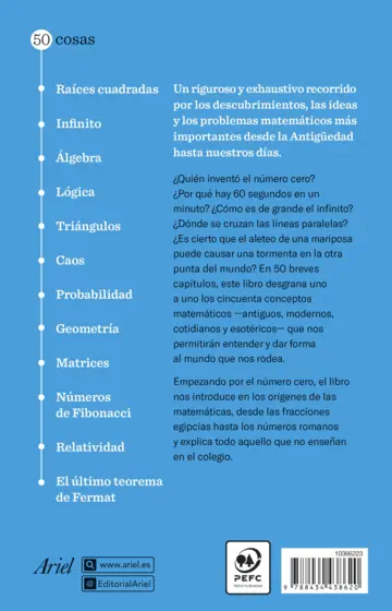 Contraportada 50 cosas que hay que saber sobre Matemáticas