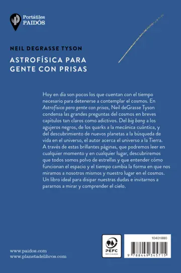 Contraportada Astrofísica para gente con prisa (Edición mexicana)