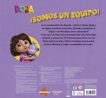 Contraportada Dora. Somos un equipo. Libro con 10 sonidos