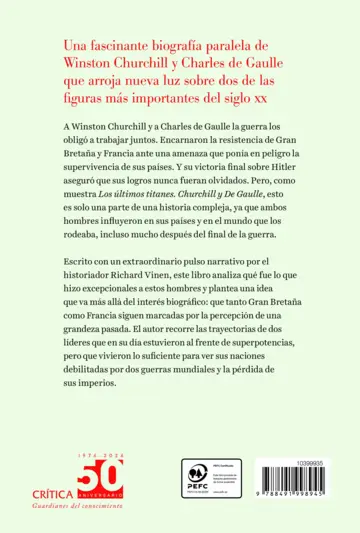 Contraportada Los últimos titanes. Churchill y De Gaulle