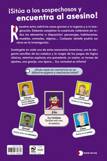 Contraportada Murdoku: 80 acertijos de lógica y asesinatos