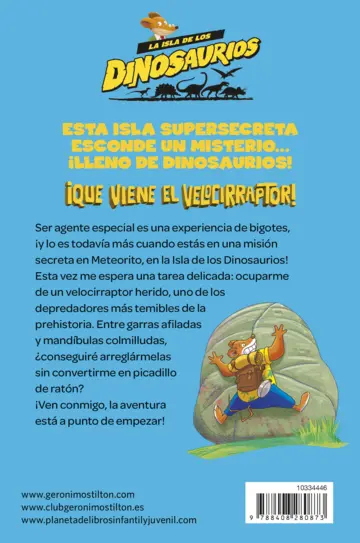Contraportada La isla de los dinosaurios 3. ¡Que viene el velocirraptor!
