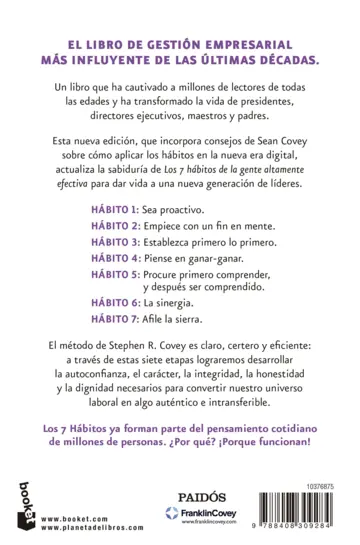 Contraportada Los 7 hábitos de la gente altamente efectiva