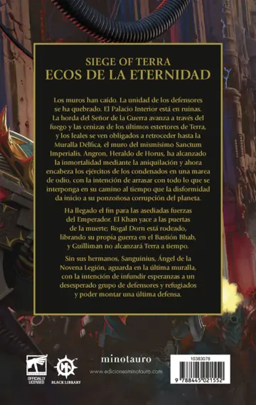 Contraportada Warhammer The Horus Heresy: Siege of Terra nº 07 Ecos de la eternidad