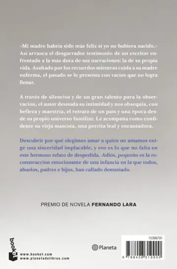 Contraportada Adiós, pequeño