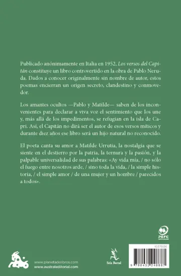 Contraportada Los versos del Capitán