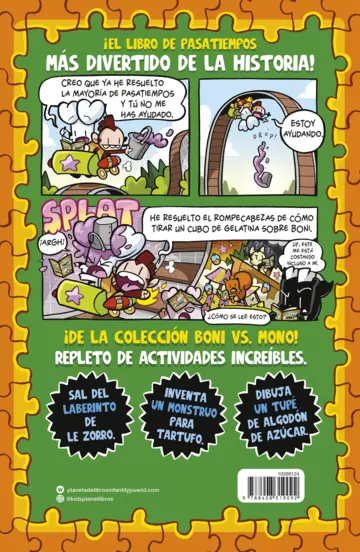 Contraportada Boni vs. Mono. Los pasatiempos más locos