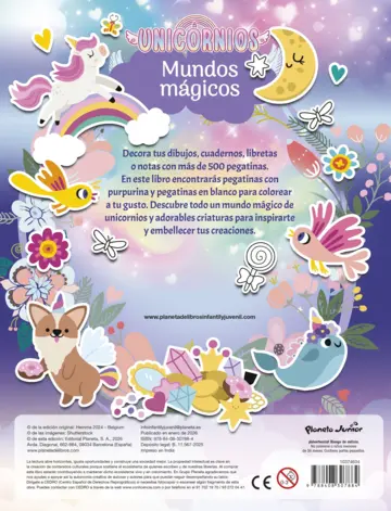 Contraportada Unicornios. Mundos mágicos. Libro de pegatinas