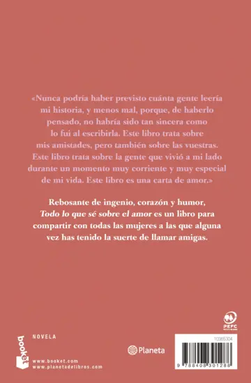 Contraportada Todo lo que sé sobre el amor. Edición especial con cantos tintados
