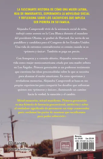 Contraportada Primera generación (Spanish Edition)