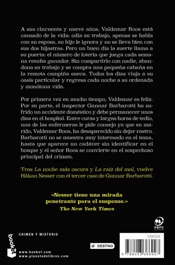 Contraportada Las dos vidas del señor Roos (Serie Inspector Barbarotti, 3)