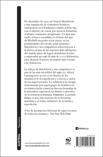 Contraportada Endurance. La prisión blanca