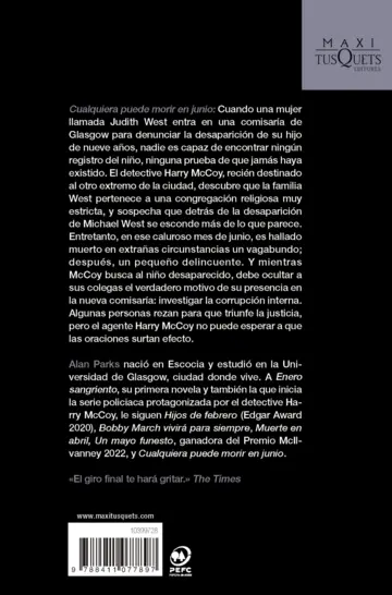 Contraportada Cualquiera puede morir en junio (Serie Harry McCoy, 6)