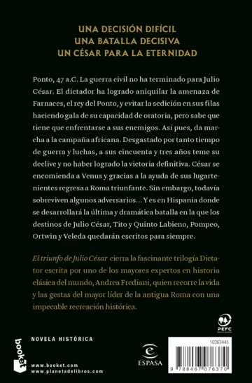 Contraportada El triunfo de Julio César (Serie Dictator, 3)