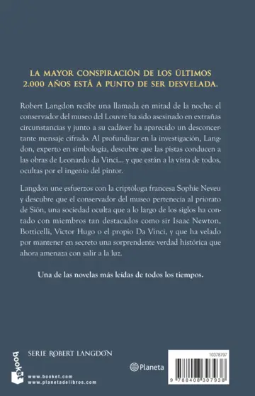 Contraportada El código Da Vinci. Edición especial con cantos decorados