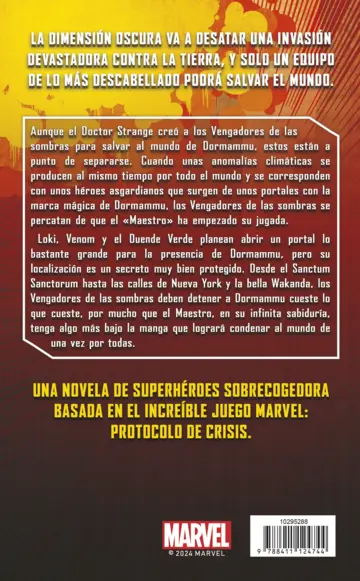 Contraportada Protocolo de Crisis nº 02 Vengadores de las sombras (novela)